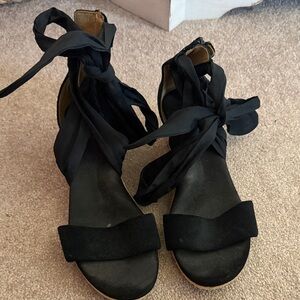 UGG Black Suede Wrap-Ankle Sandals
